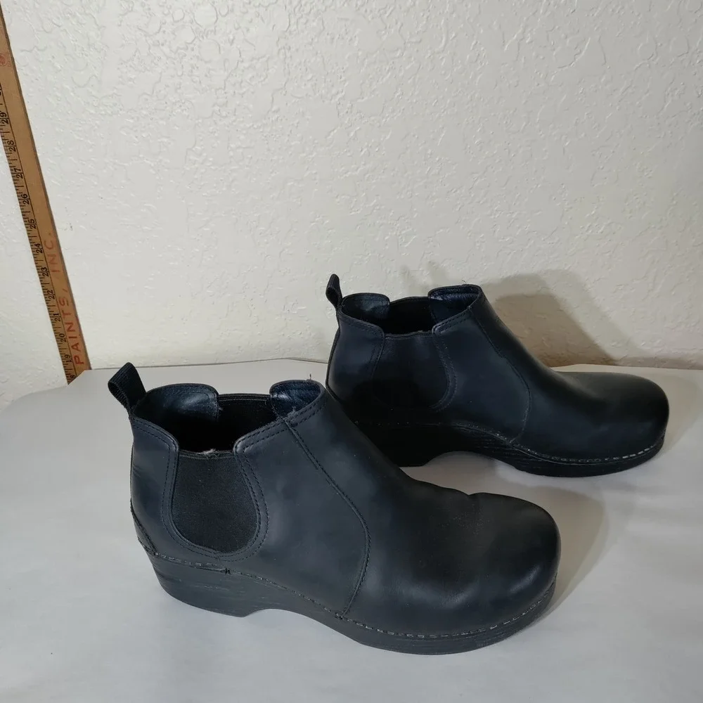 Dansko Womens Black Leather Chelsea Ankle Boots Block Heel Size 40
